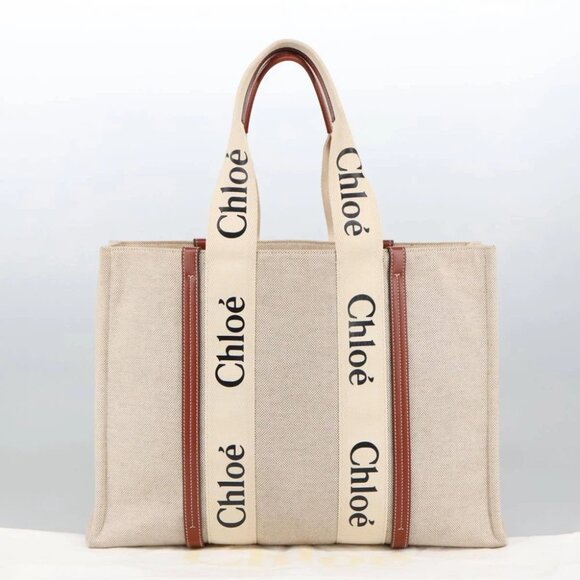 Chloe Tote Bag Canvas Leather Beige Brown Auth ki5211V - Picture 12 of 15